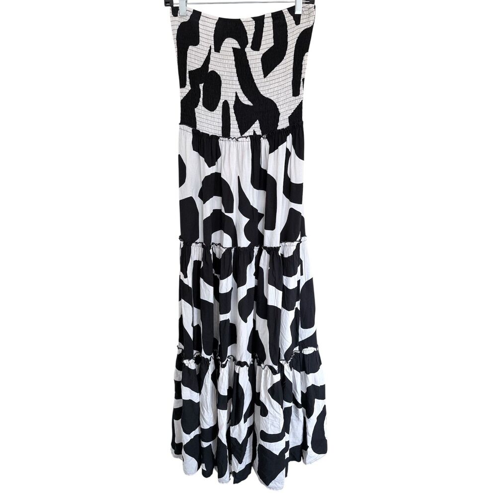 Black & White Tiered Strapless Maxi Dress